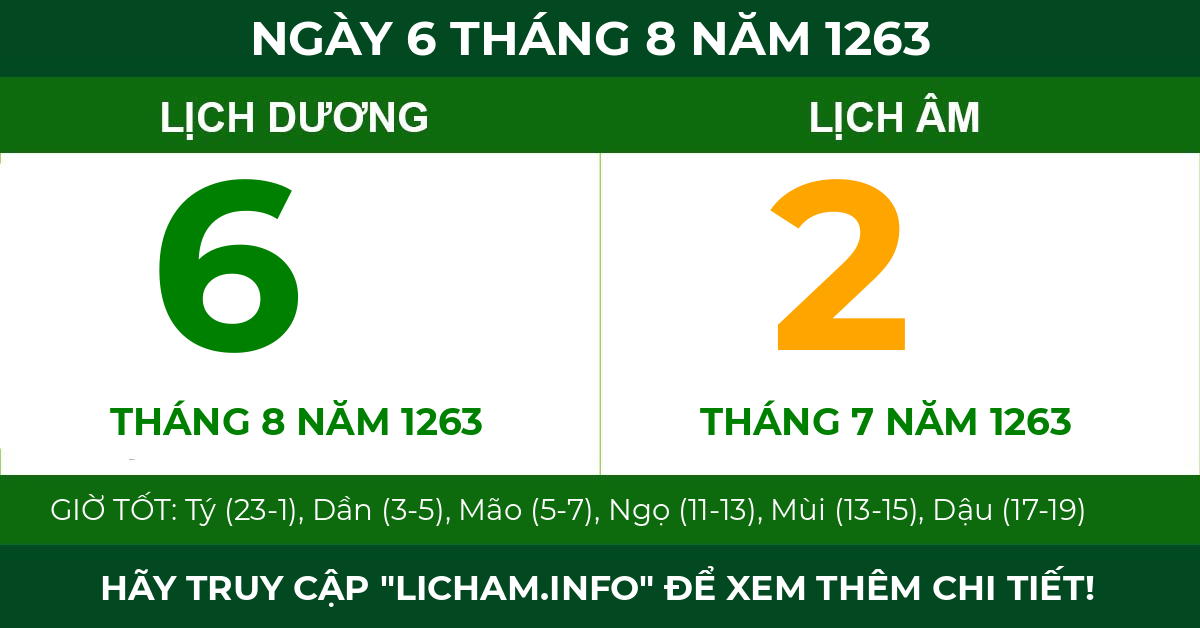 lịch âm ngày 6 tháng 8 năm 1263