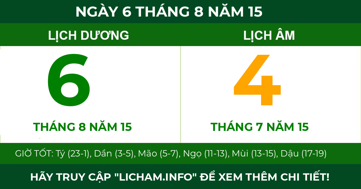 lịch âm ngày 6 tháng 8 năm 15