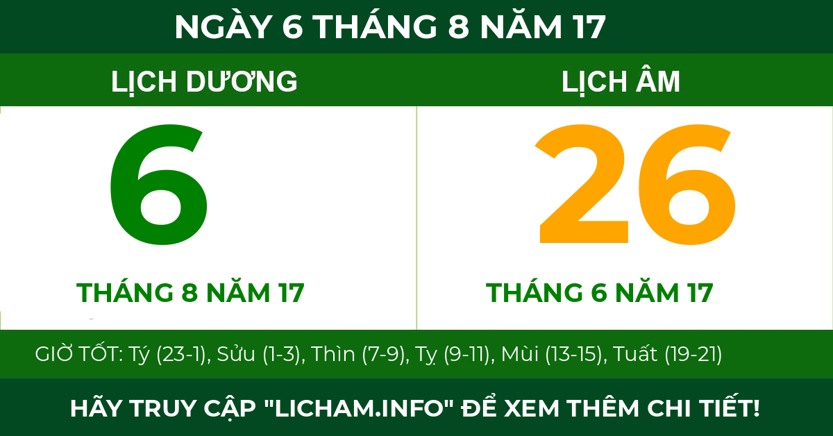 lịch âm ngày 6 tháng 8 năm 17