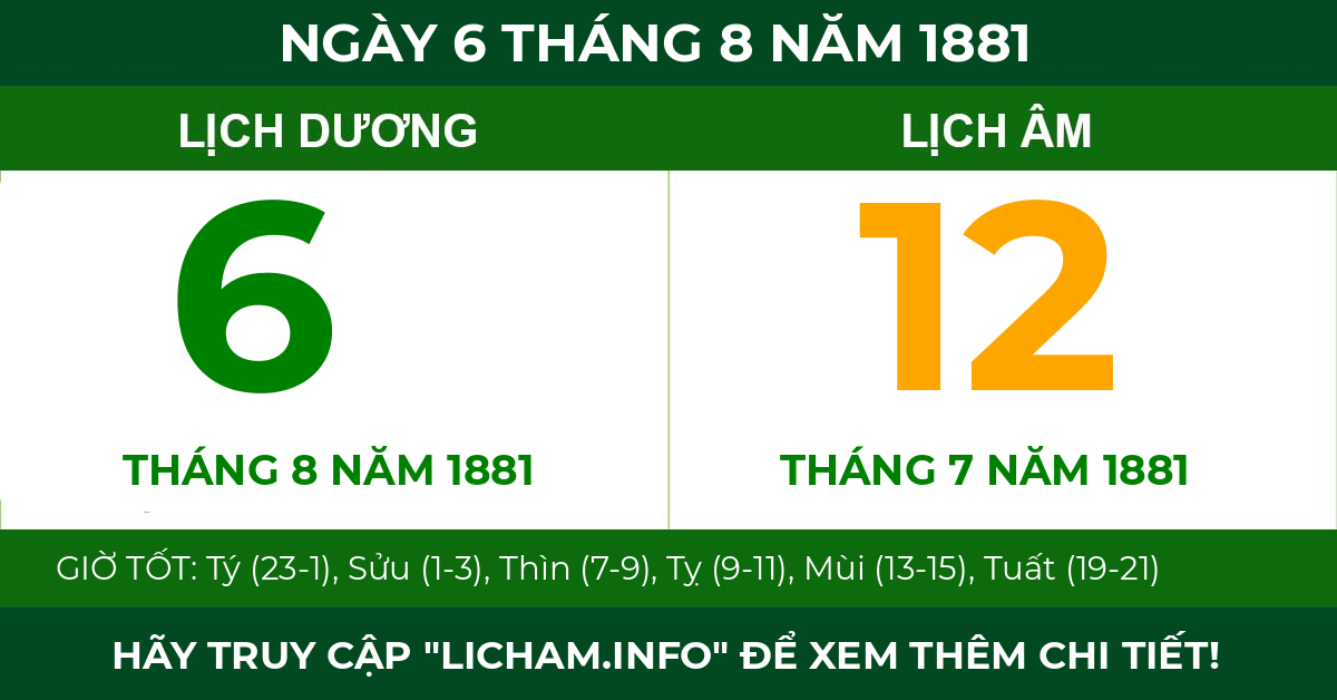 lịch âm ngày 6 tháng 8 năm 1881