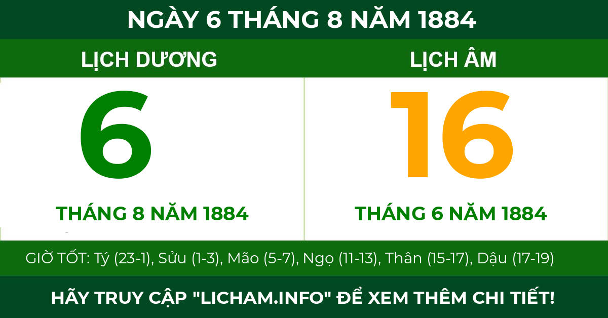 lịch âm ngày 6 tháng 8 năm 1884