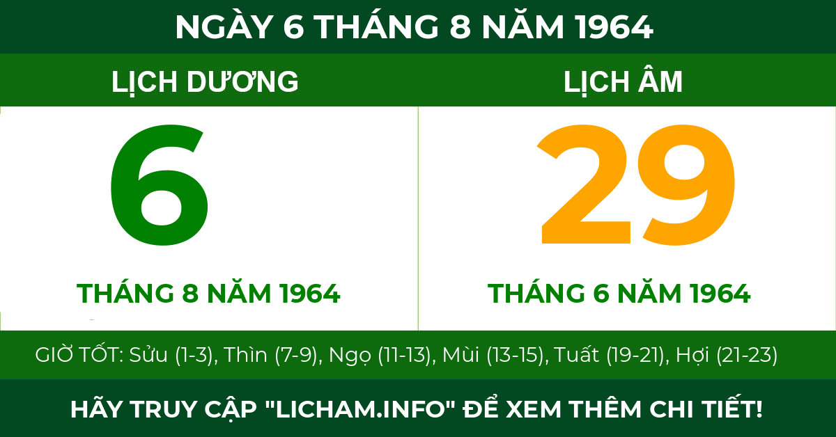 lịch âm ngày 6 tháng 8 năm 1964