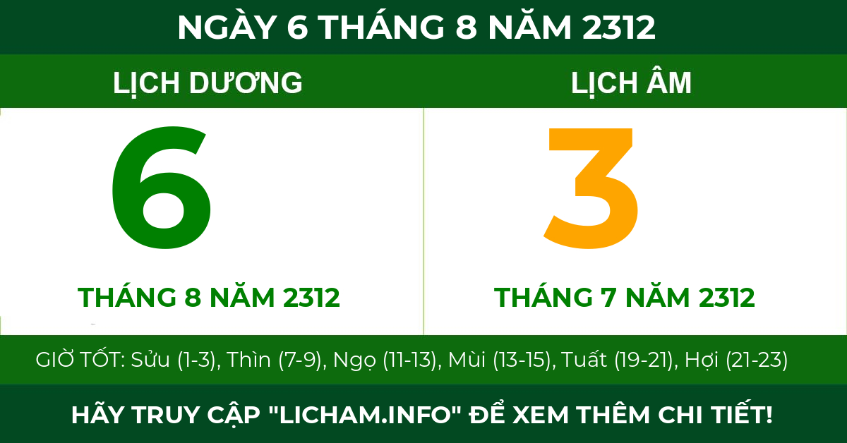 lịch âm ngày 6 tháng 8 năm 2312
