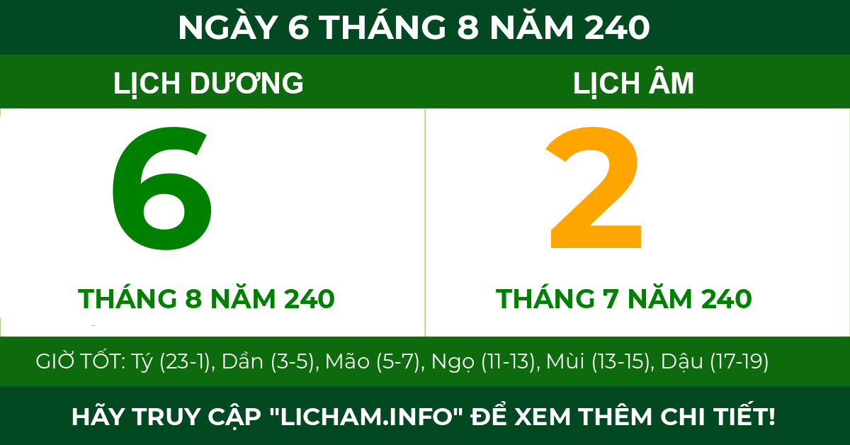 lịch âm ngày 6 tháng 8 năm 240