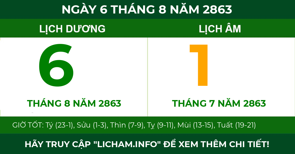 lịch âm ngày 6 tháng 8 năm 2863