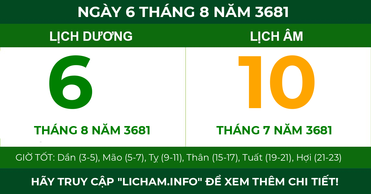 lịch âm ngày 6 tháng 8 năm 3681