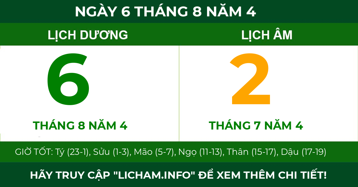 lịch âm ngày 6 tháng 8 năm 4