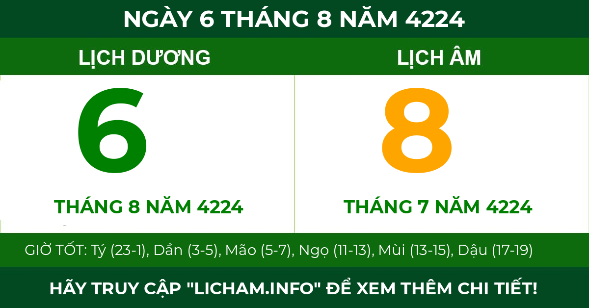 lịch âm ngày 6 tháng 8 năm 4224