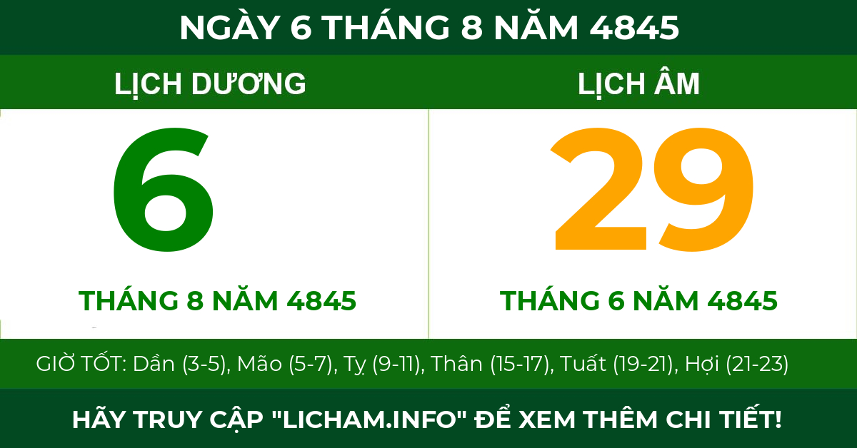 lịch âm ngày 6 tháng 8 năm 4845