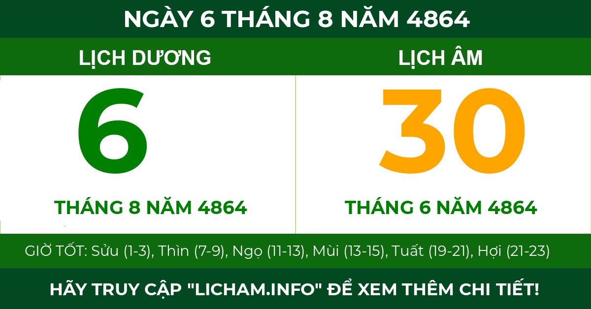 lịch âm ngày 6 tháng 8 năm 4864
