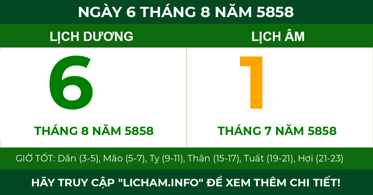 lịch âm ngày 6 tháng 8 năm 5858
