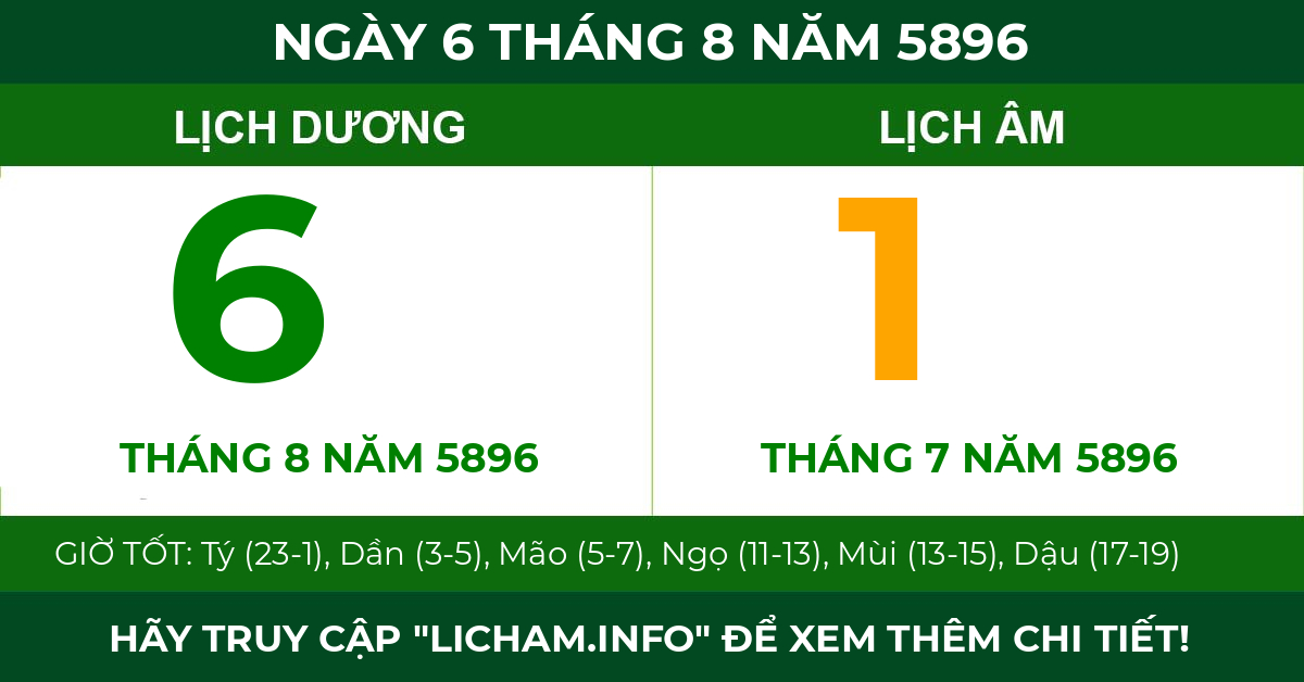 lịch âm ngày 6 tháng 8 năm 5896
