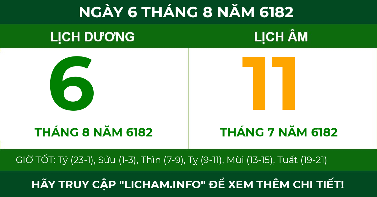 lịch âm ngày 6 tháng 8 năm 6182