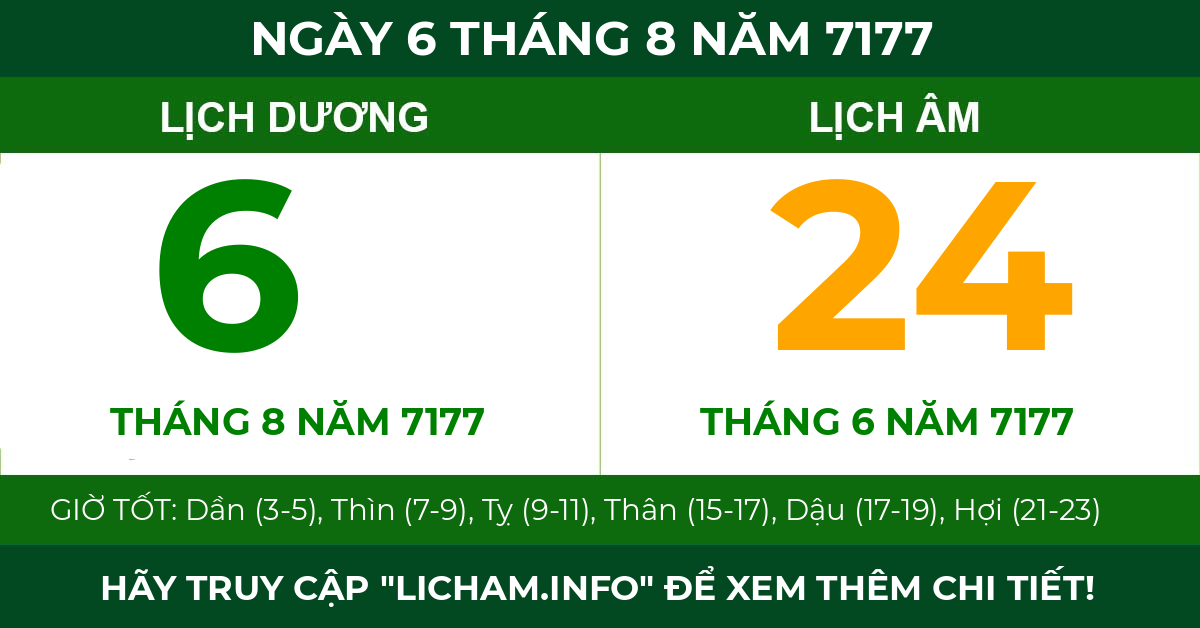 lịch âm ngày 6 tháng 8 năm 7177