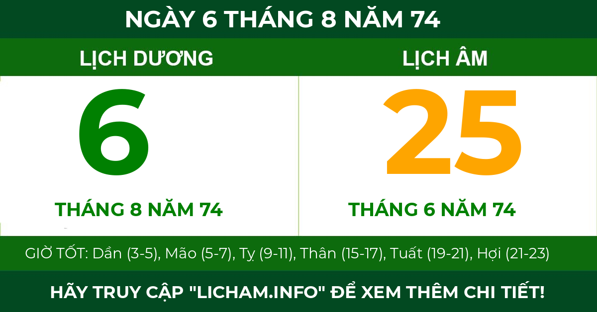 lịch âm ngày 6 tháng 8 năm 74