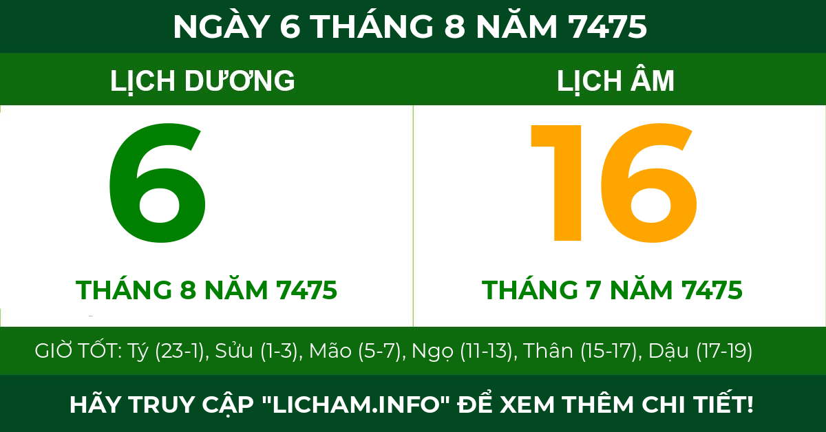 lịch âm ngày 6 tháng 8 năm 7475