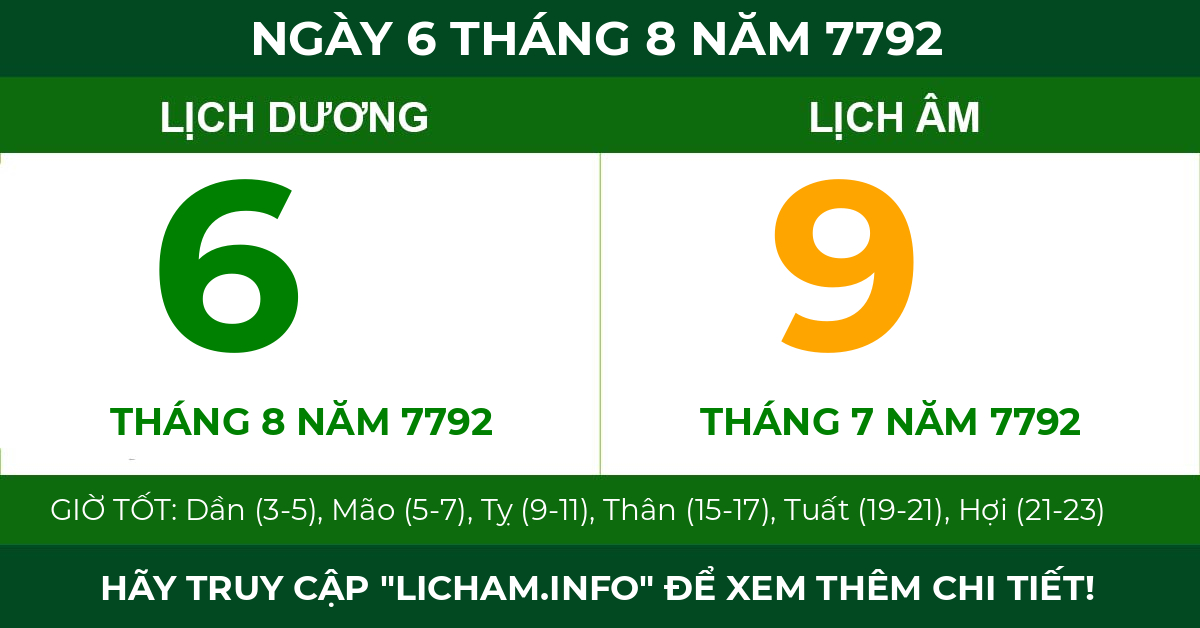 lịch âm ngày 6 tháng 8 năm 7792