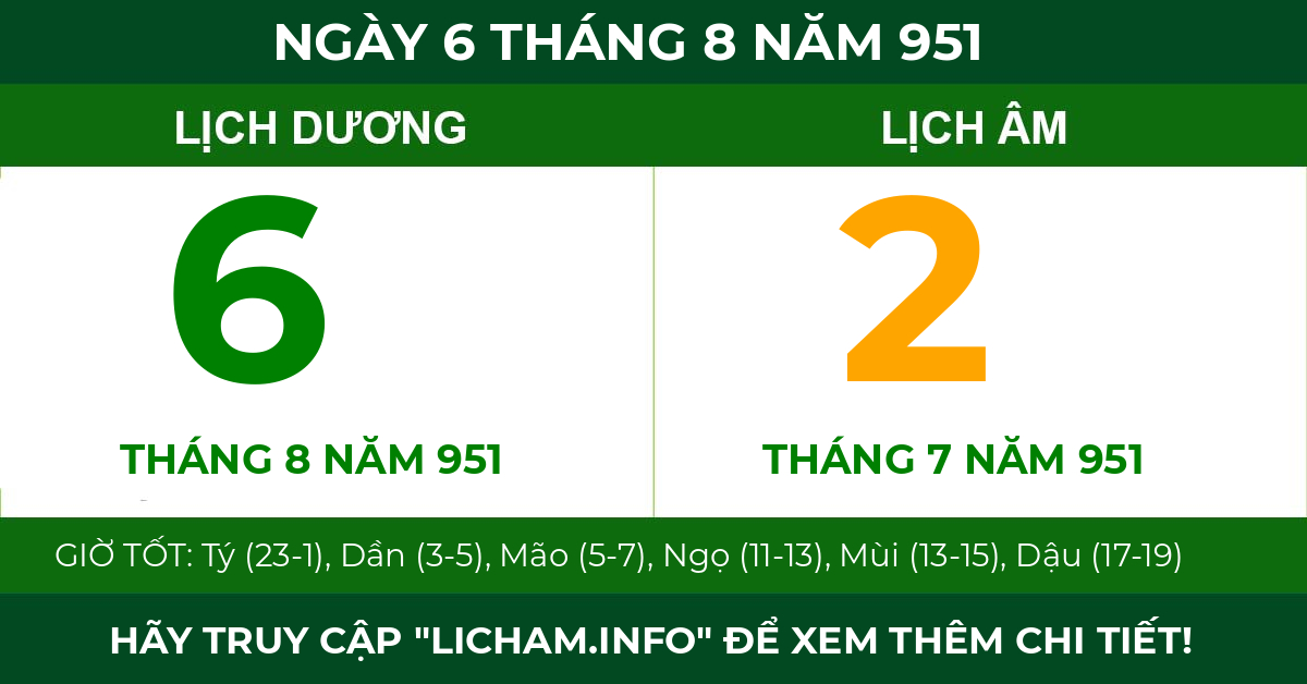 lịch âm ngày 6 tháng 8 năm 951
