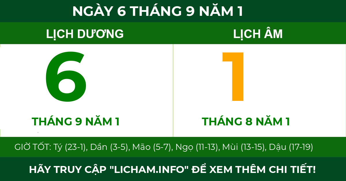 lịch âm ngày 6 tháng 9 năm 1