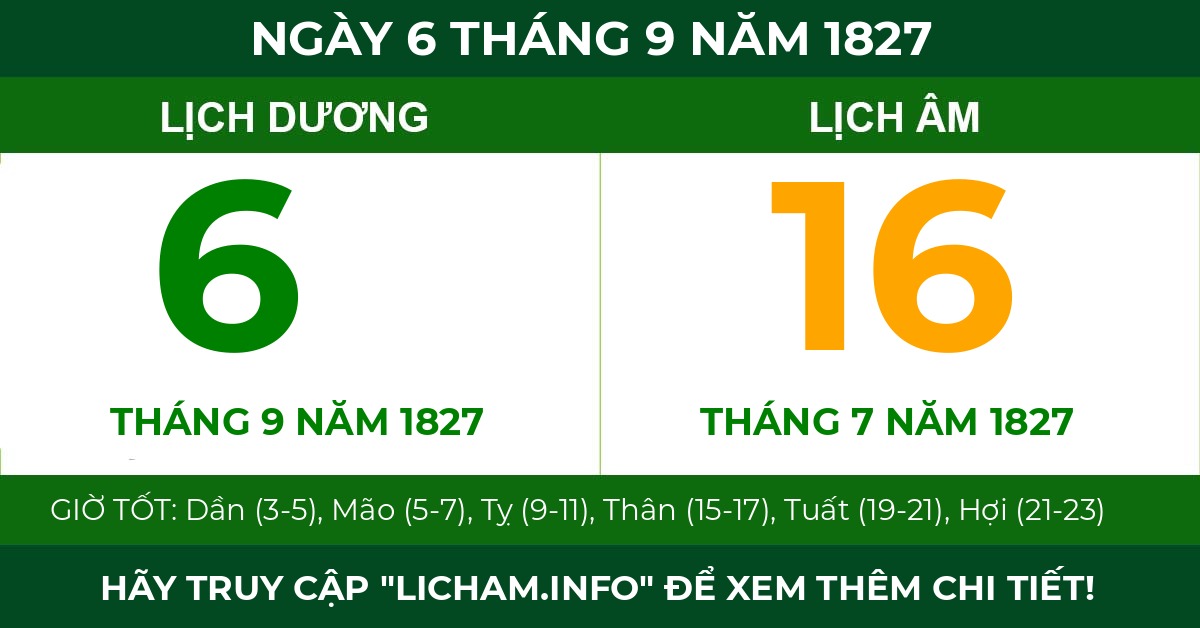 lịch âm ngày 6 tháng 9 năm 1827