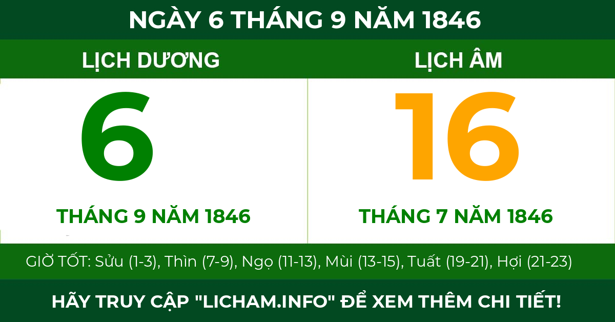 lịch âm ngày 6 tháng 9 năm 1846