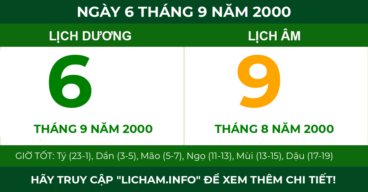 lịch âm ngày 6 tháng 9 năm 2000