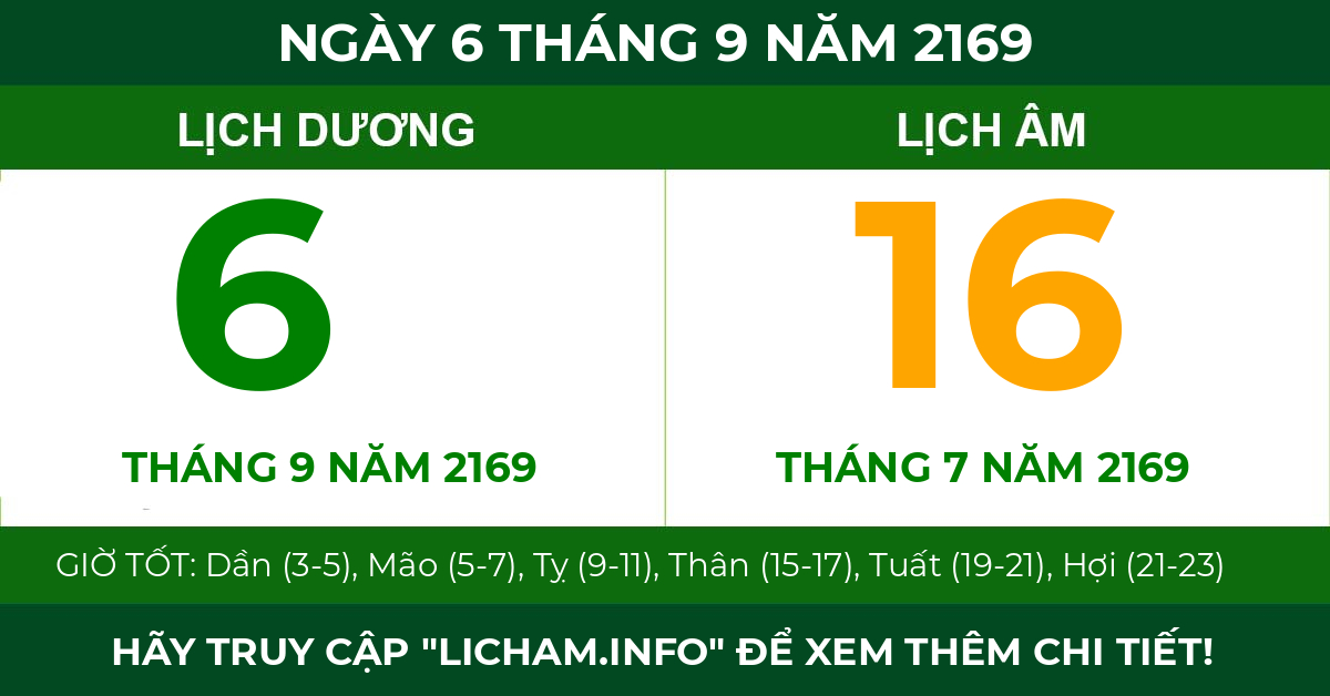 lịch âm ngày 6 tháng 9 năm 2169