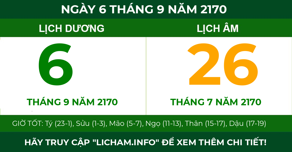 lịch âm ngày 6 tháng 9 năm 2170
