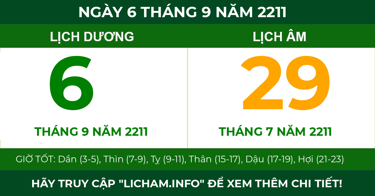 lịch âm ngày 6 tháng 9 năm 2211