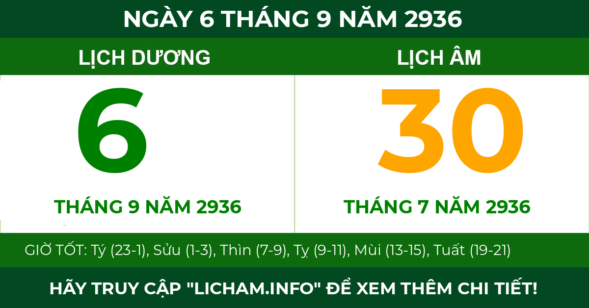 lịch âm ngày 6 tháng 9 năm 2936