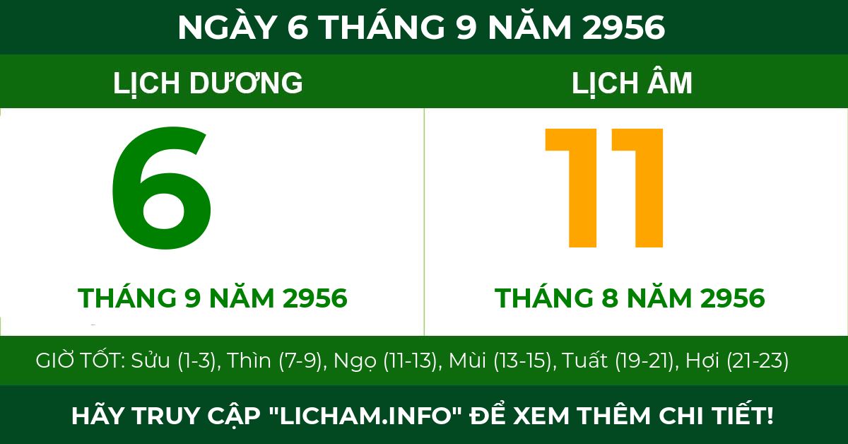lịch âm ngày 6 tháng 9 năm 2956