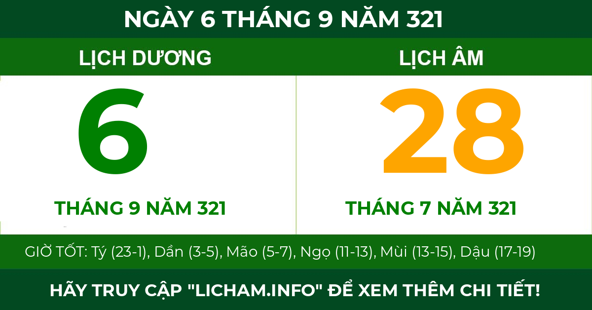 lịch âm ngày 6 tháng 9 năm 321