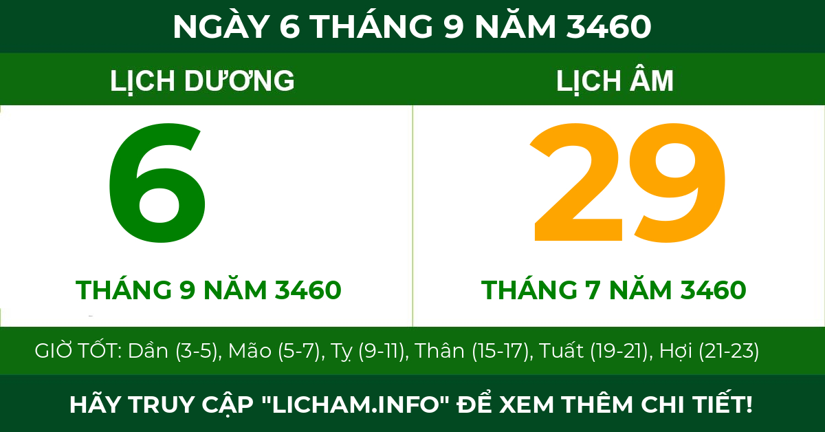 lịch âm ngày 6 tháng 9 năm 3460