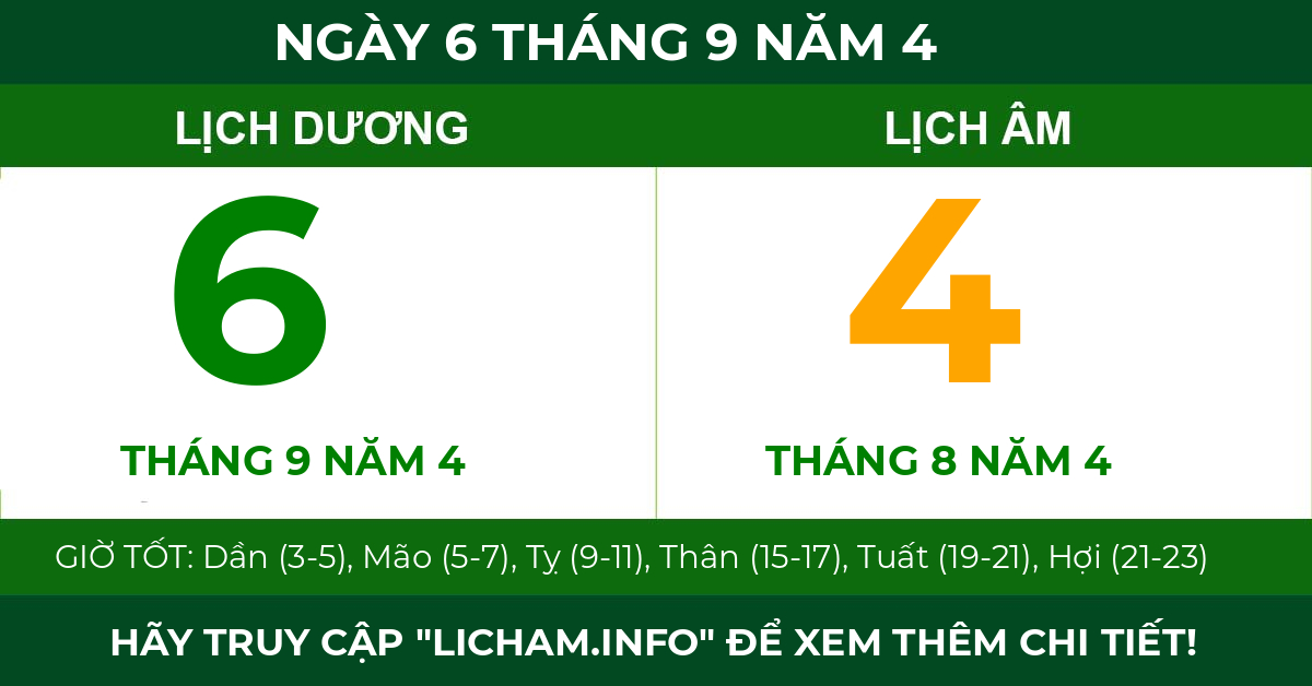 lịch âm ngày 6 tháng 9 năm 4