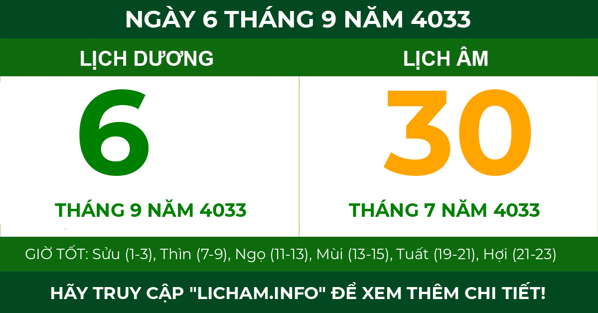 lịch âm ngày 6 tháng 9 năm 4033