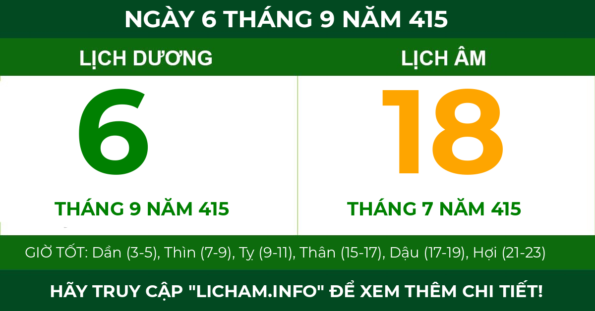 lịch âm ngày 6 tháng 9 năm 415