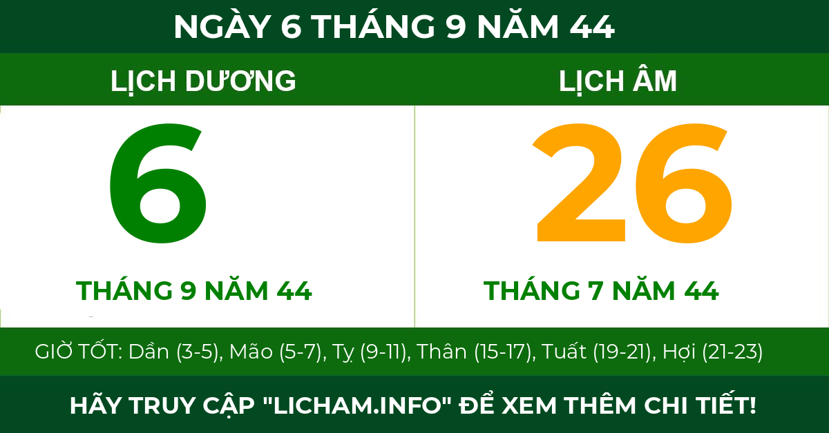 lịch âm ngày 6 tháng 9 năm 44