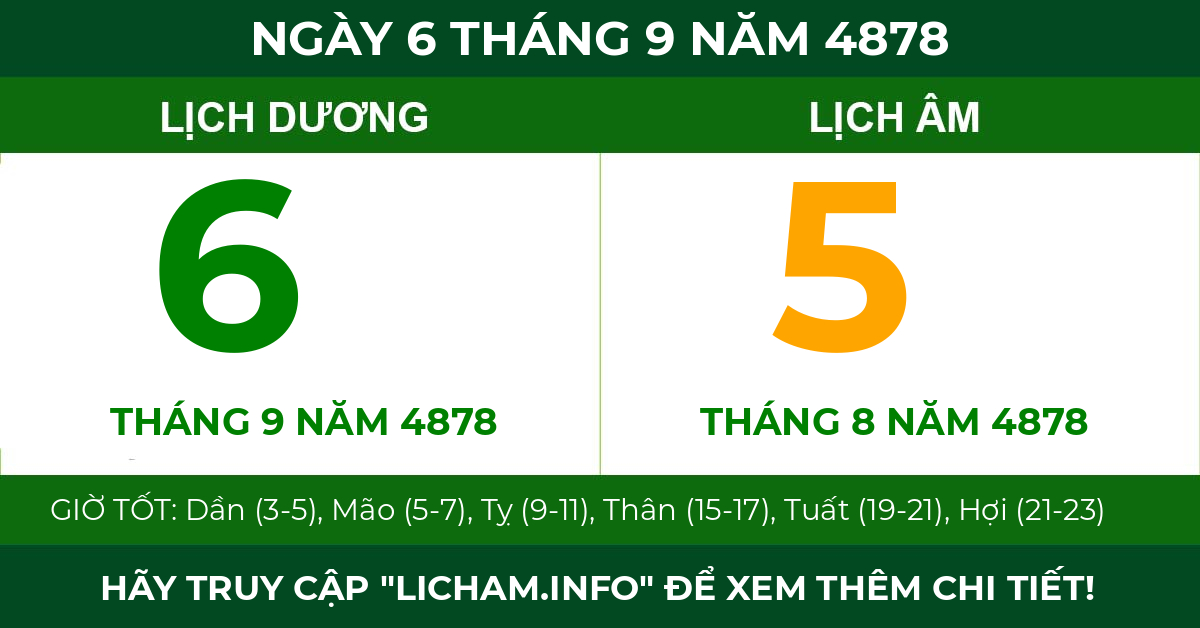 lịch âm ngày 6 tháng 9 năm 4878