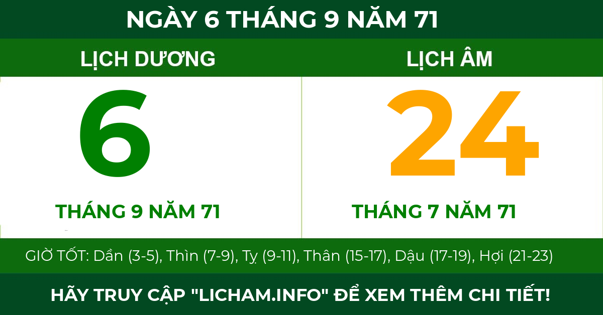 lịch âm ngày 6 tháng 9 năm 71