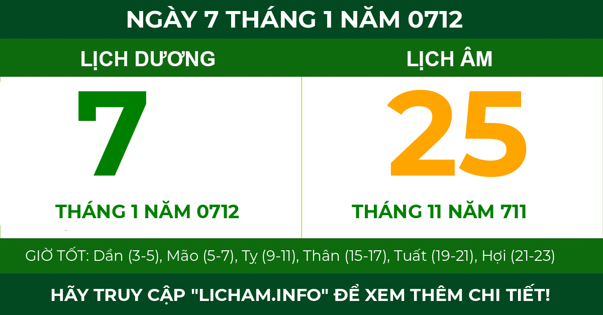 lịch âm ngày 7 tháng 1 năm 0712