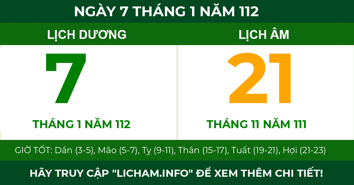 lịch âm ngày 7 tháng 1 năm 112