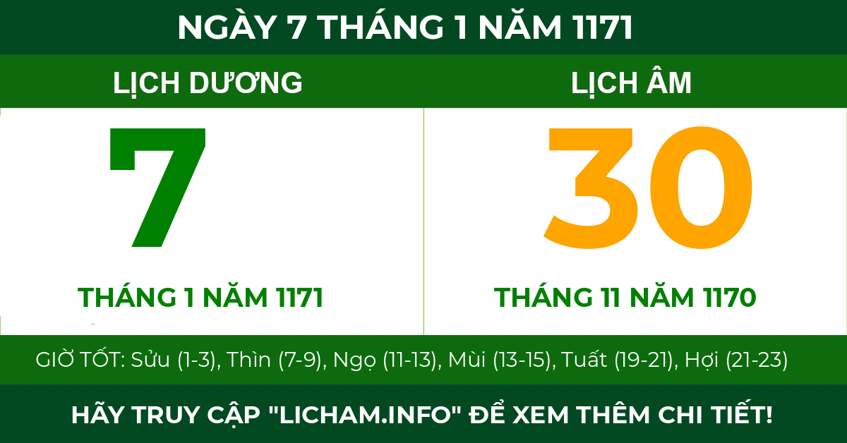 lịch âm ngày 7 tháng 1 năm 1171