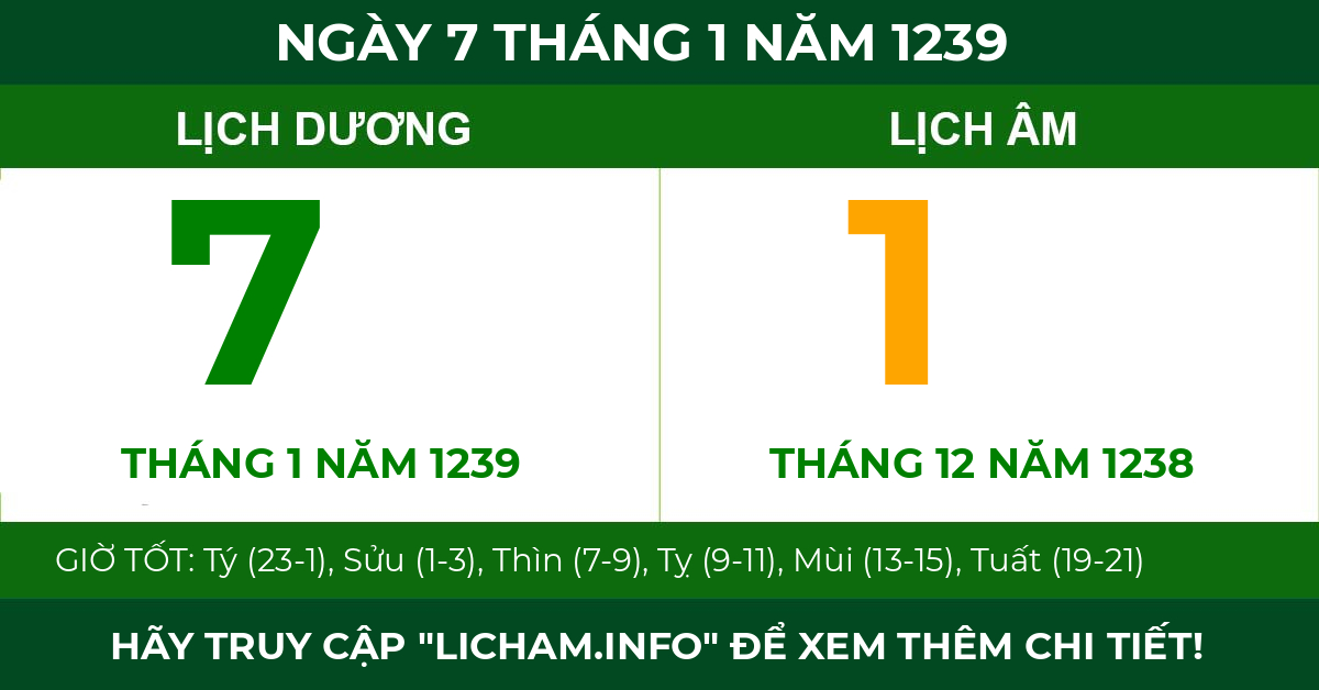 lịch âm ngày 7 tháng 1 năm 1239