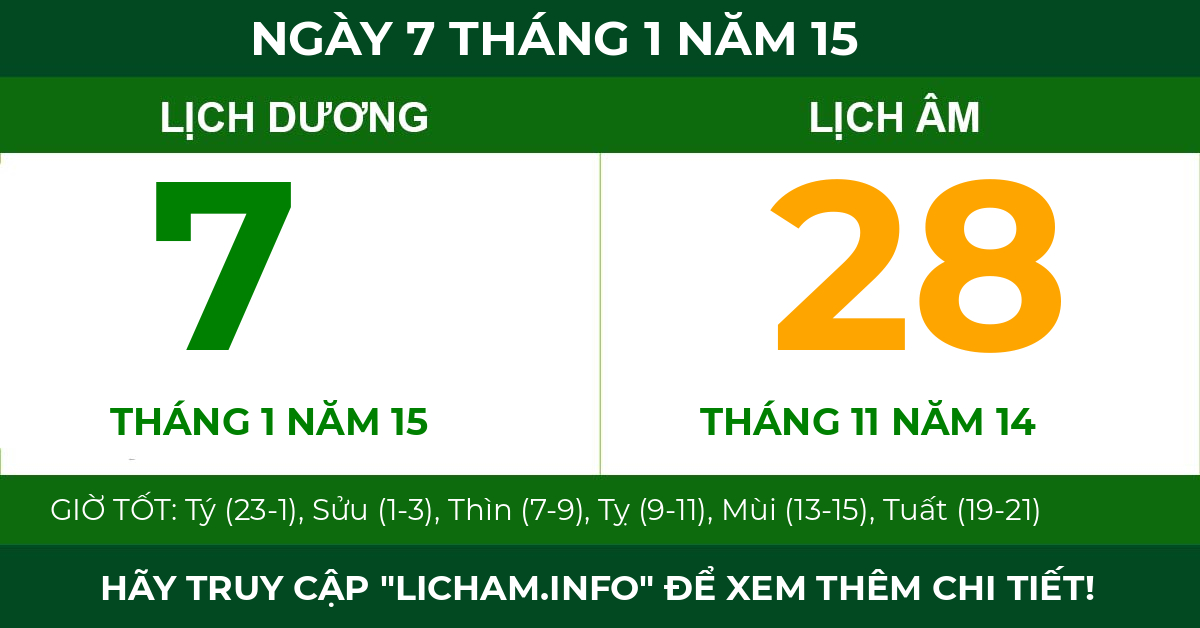 lịch âm ngày 7 tháng 1 năm 15
