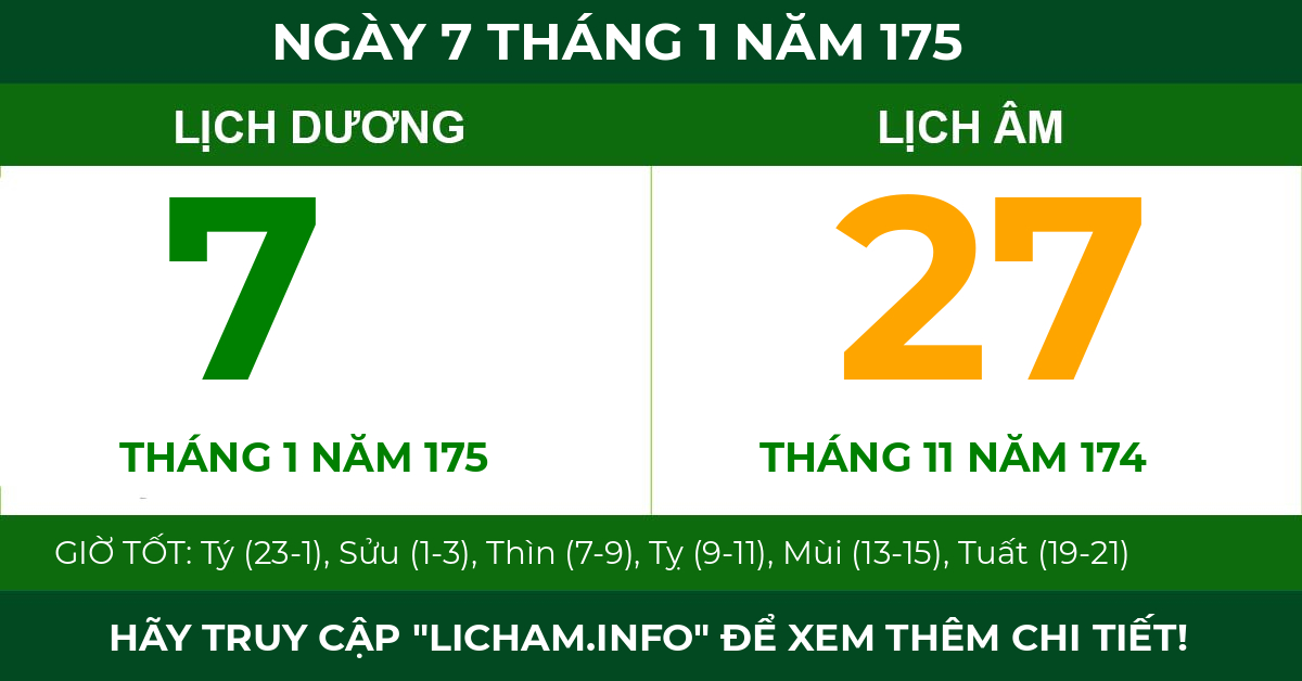 lịch âm ngày 7 tháng 1 năm 175