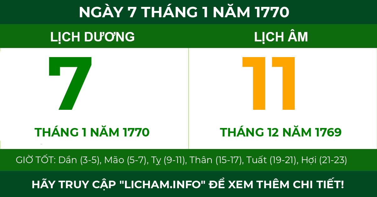 lịch âm ngày 7 tháng 1 năm 1770