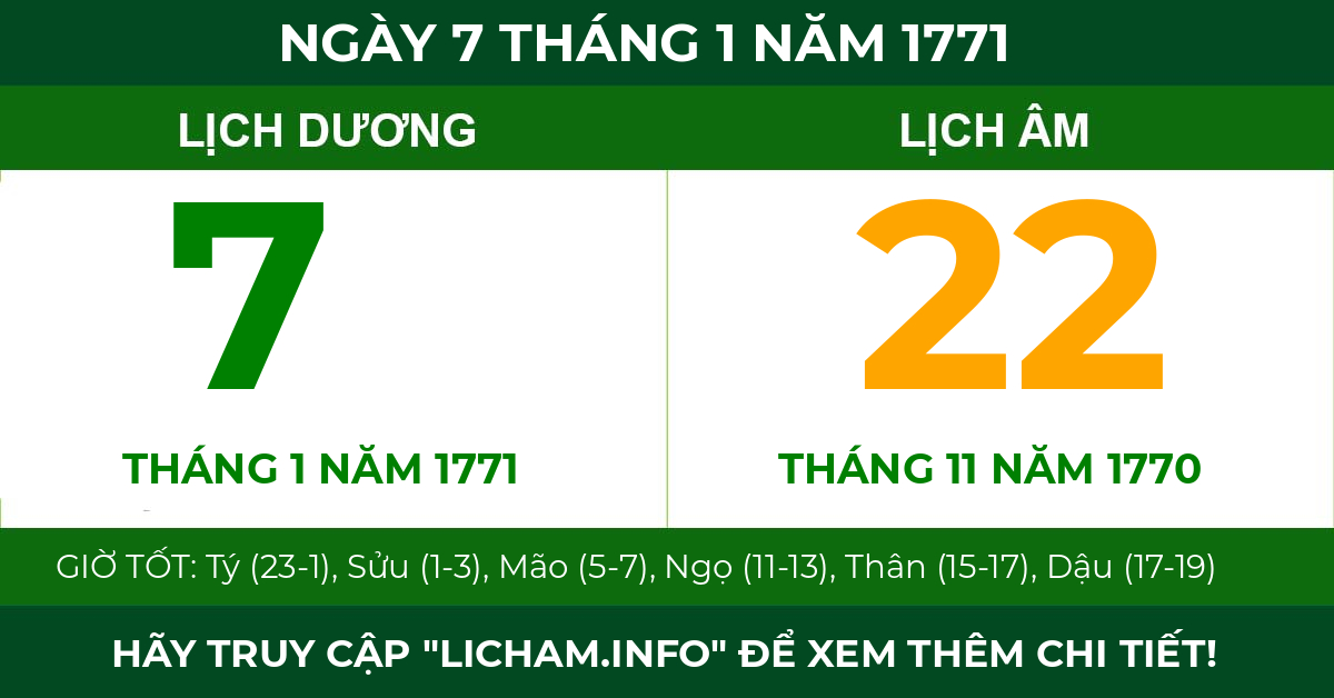 lịch âm ngày 7 tháng 1 năm 1771