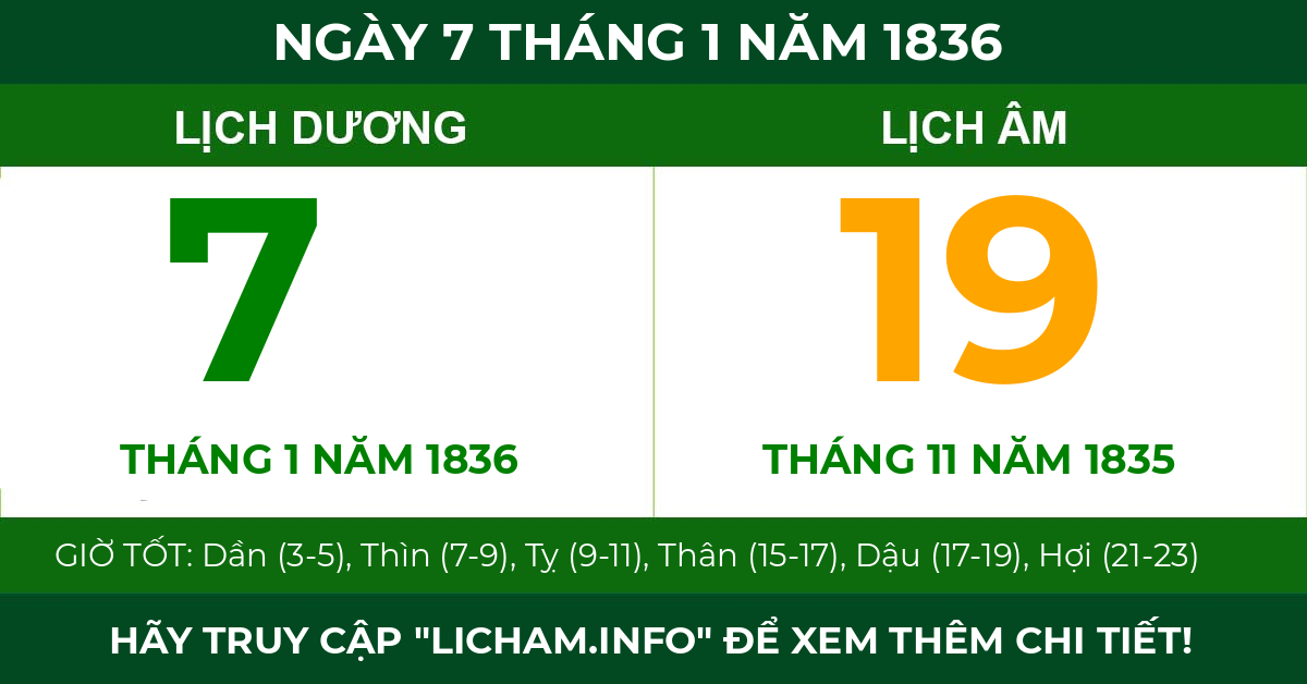 lịch âm ngày 7 tháng 1 năm 1836