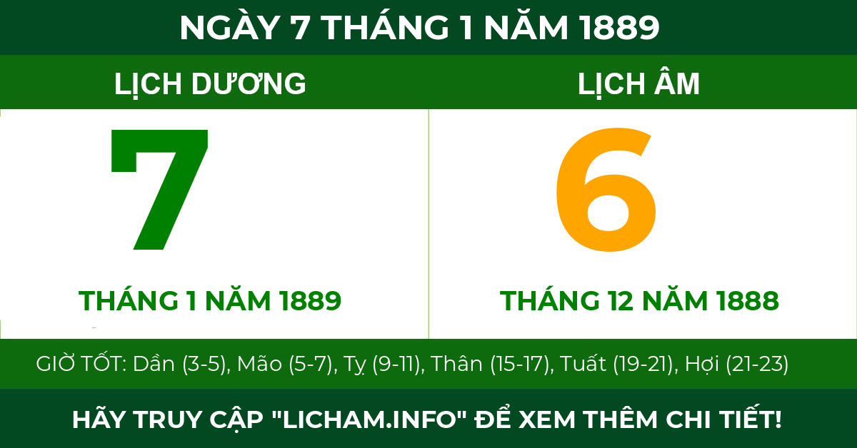 lịch âm ngày 7 tháng 1 năm 1889