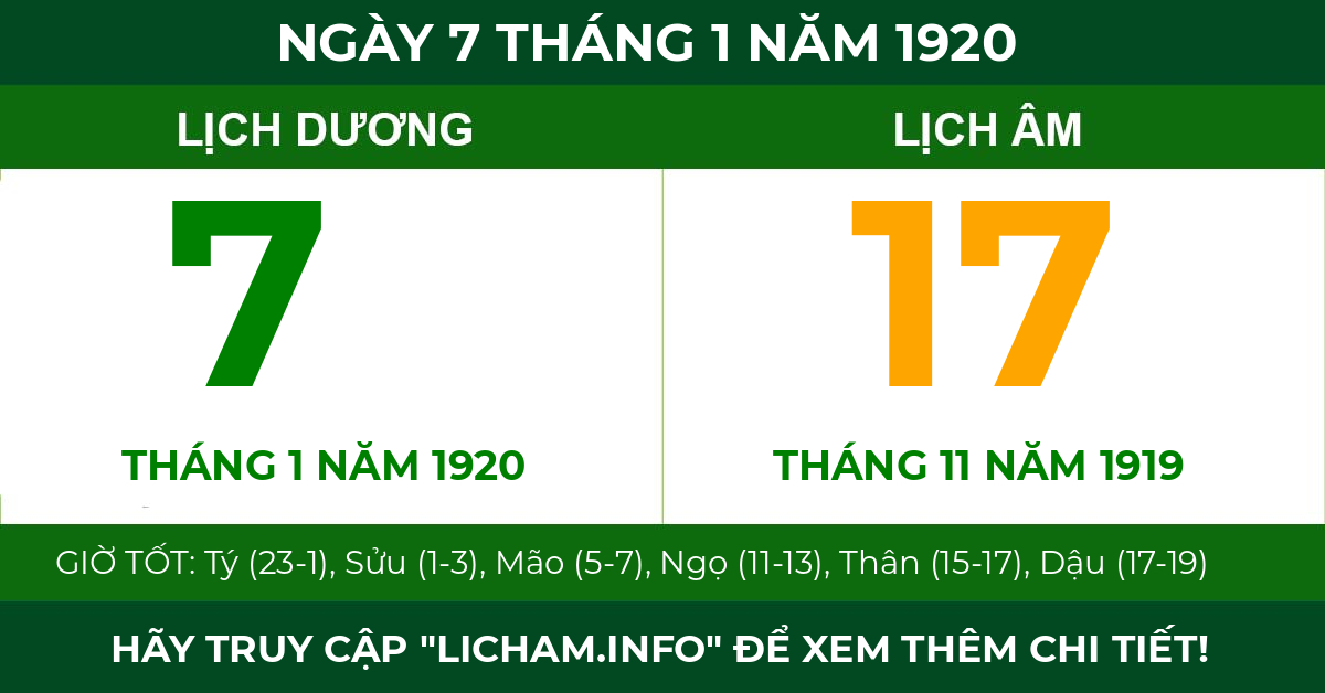 lịch âm ngày 7 tháng 1 năm 1920